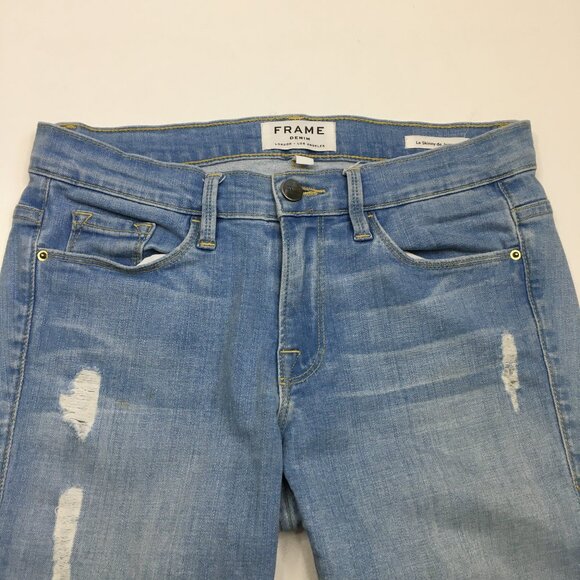 FRAME Denim 5 Pocket Echo Park Wash Le Skinny De Jeanne Distressed Jeans - Picture 5 of 12